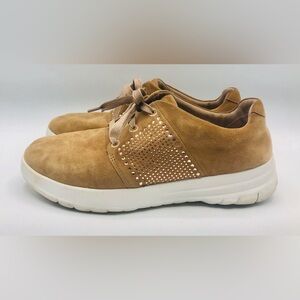 FitFlop Sporty Pop Crystal Womens Trainers Brown 8.5 Rhinestone Lace Up Sneakers